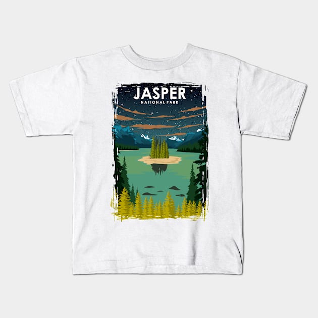 Jasper National Park Vintage Minimal Retro Travel Poster Kids T-Shirt by jornvanhezik